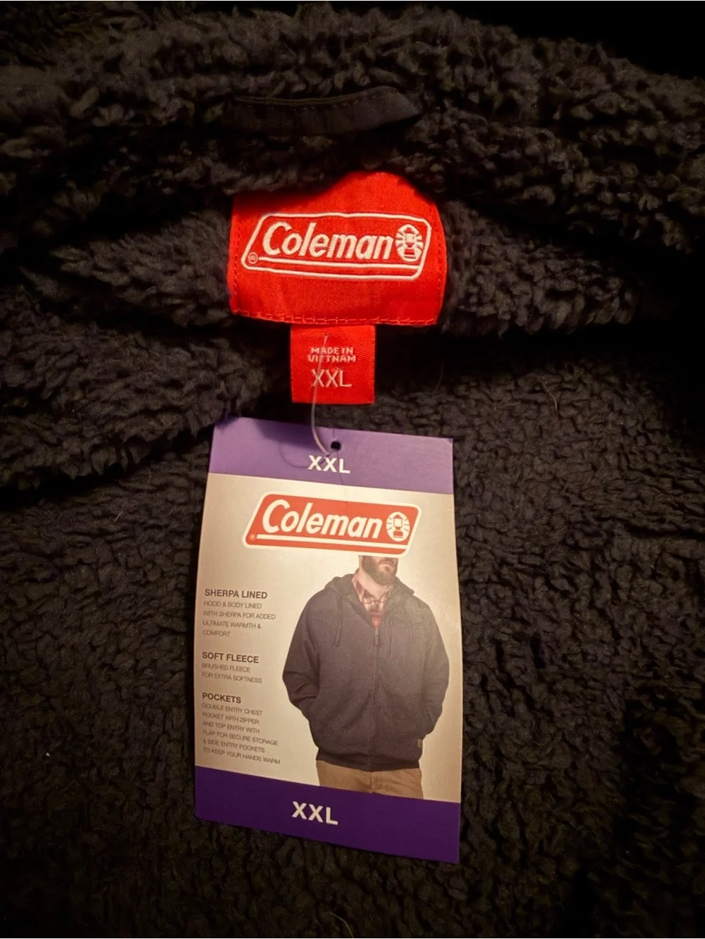 Coleman Black Sherpa-Lined Hooded Jacket with Red Label